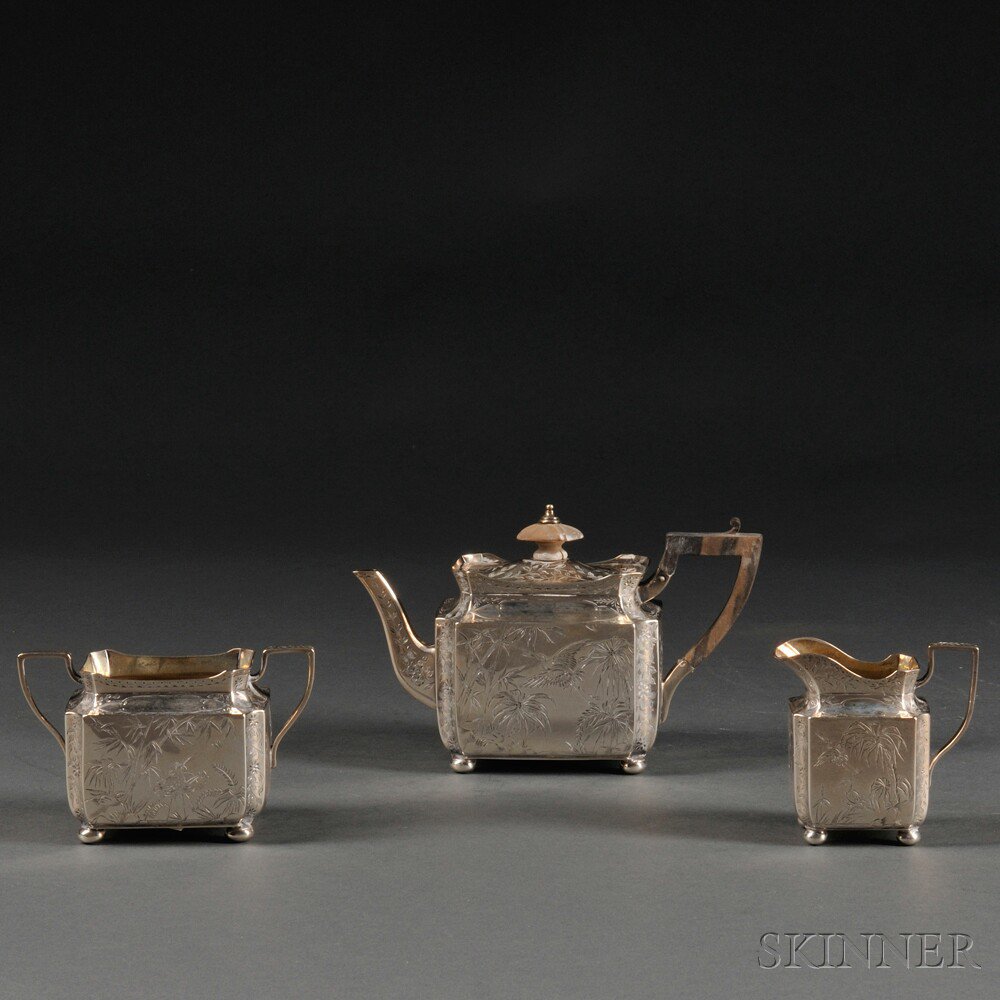 Appraisal: Three-piece Chinese Export Silver Tea Service late th early th