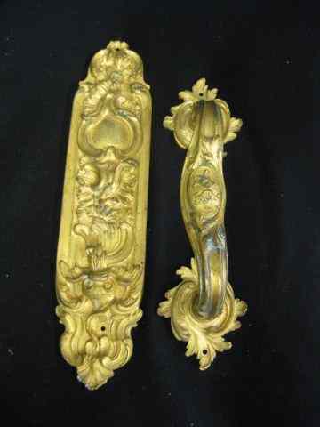 Appraisal: Bronze Ormolu Door Handle Guard th century ornate '' handle