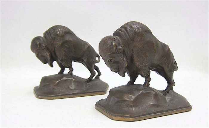 Appraisal: PAIR OF BRONZE BISON BOOK ENDS by Western Trail Company