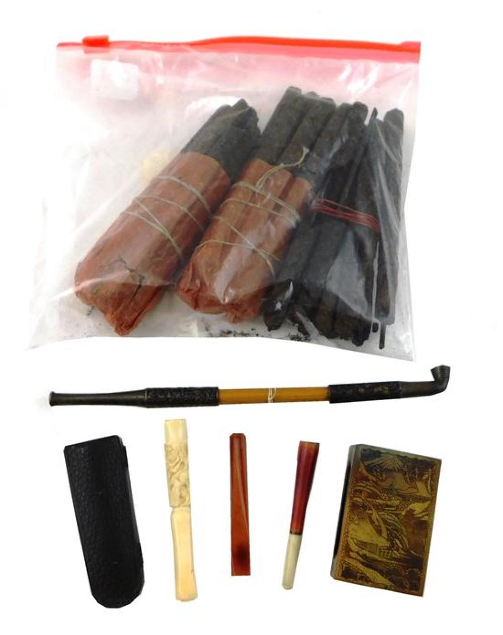 Appraisal: ASIAN Smoking accessories pieces including Japanese pipe four cigarette holders