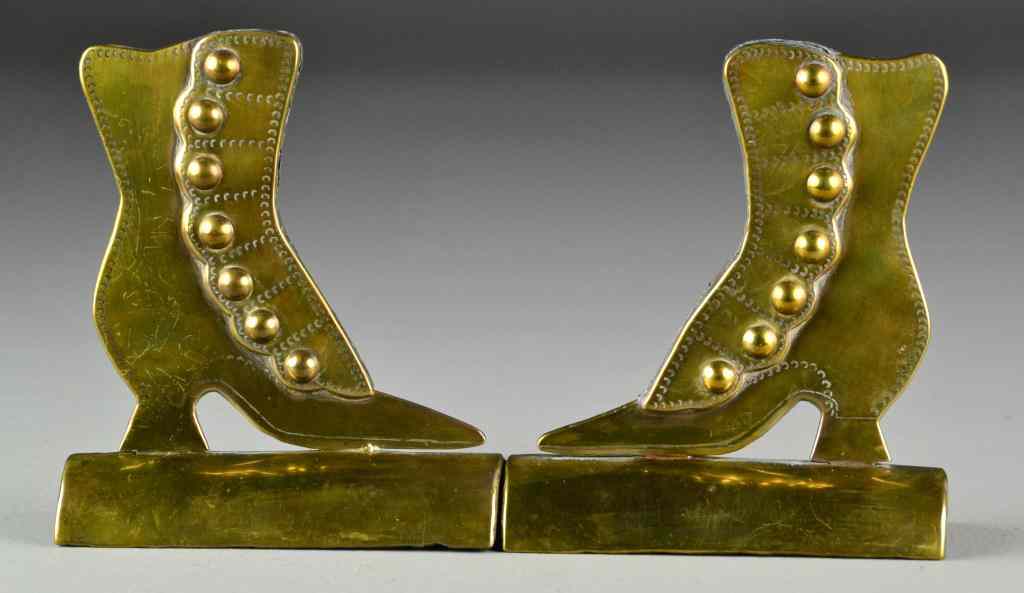 Appraisal: Pr AntiqueMatching Brass Boots Motif BookendsLadies Victorian lace-up boots on