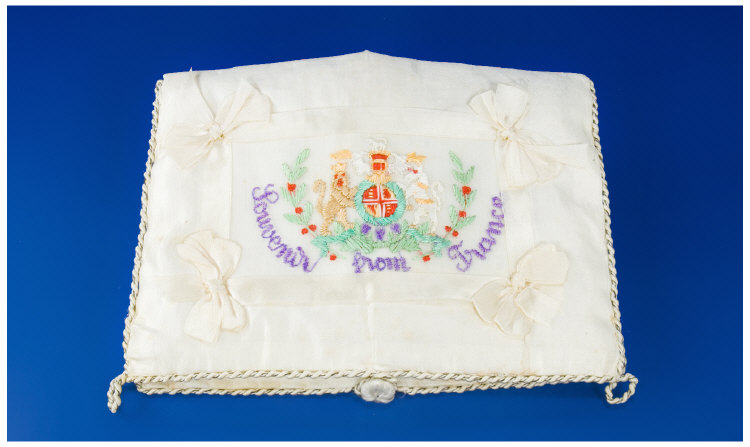 Appraisal: WW Embroidered Silk Handkerchief Holder Souvenir From France