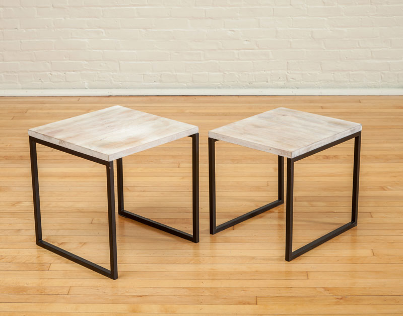 Appraisal: TWO METAL FRAME AND WOOD NESTING TABLES x x in