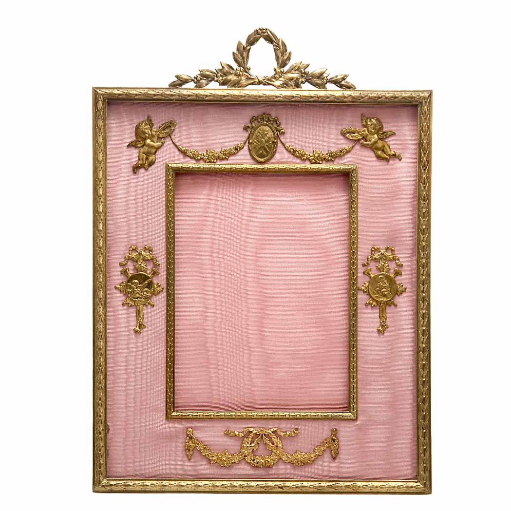 Appraisal: Louis XVI Style Gilt-Metal Photograph Frame Of rectangular form surmounted