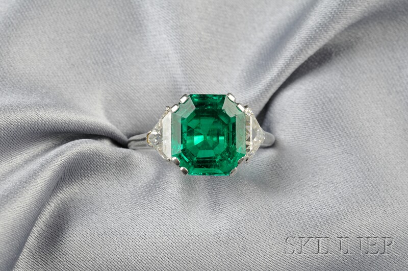 Appraisal: Platinum Emerald and Diamond Ring Marcus Co set with a