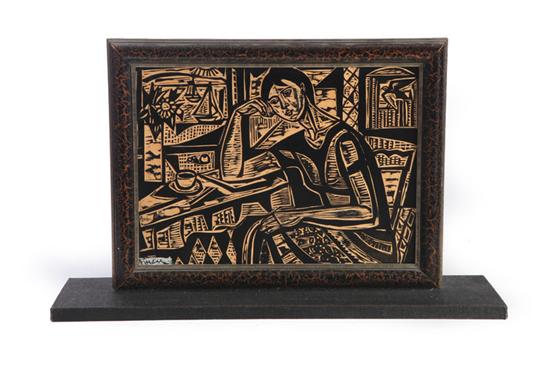 Appraisal: WOODCUT BLOCK BY IRVING AMEN AMERICAN - Carved wood with