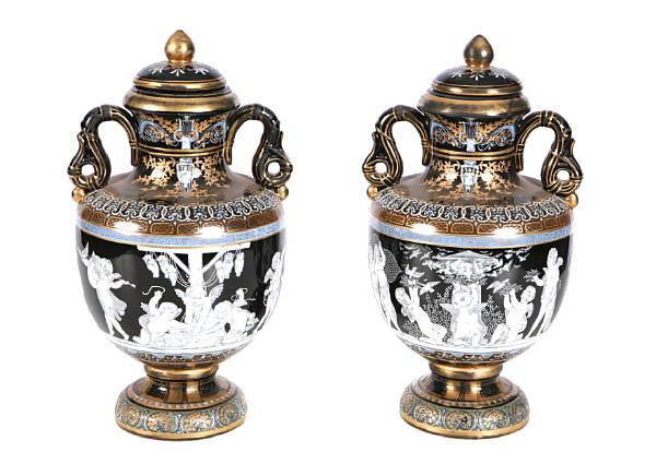 Appraisal: A pair of porcelain pate sur pate decorated covered vases