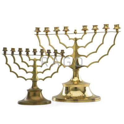 Appraisal: GERMAN ART DECO MENORAHS Two in brass ca Both marked