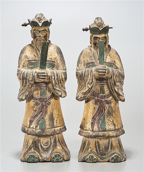 Appraisal: Two Chinese polychrome gilt wood figures x x each approx