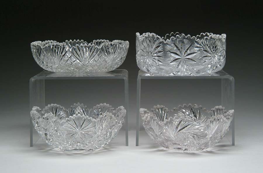 Appraisal: FOUR CUT GLASS BOWLS Cut in hobstar pattern SIZE Approx