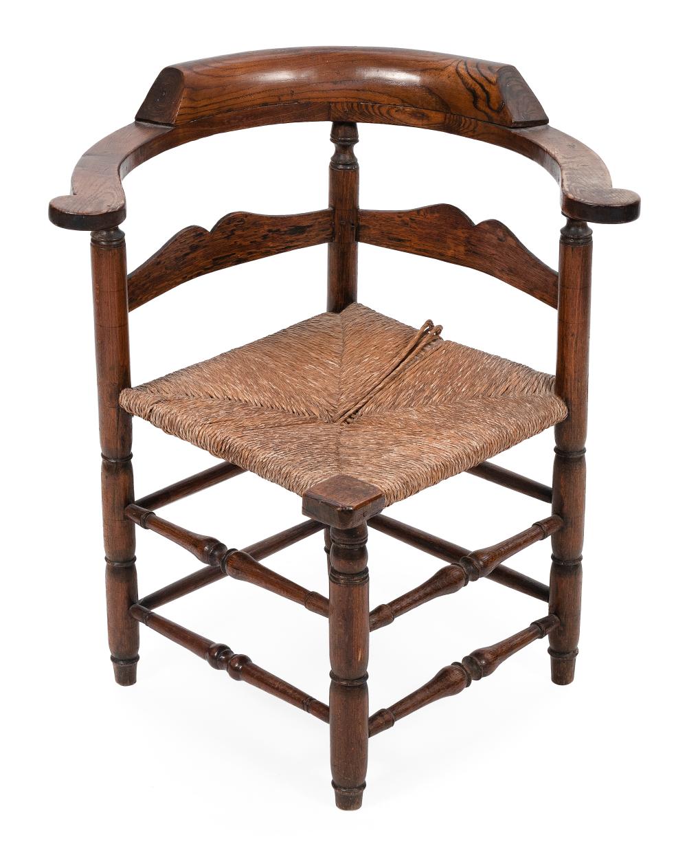 Appraisal: RUSH-SEAT CORNER CHAIR EARLY TO MID- TH CENTURY BACK HEIGHT