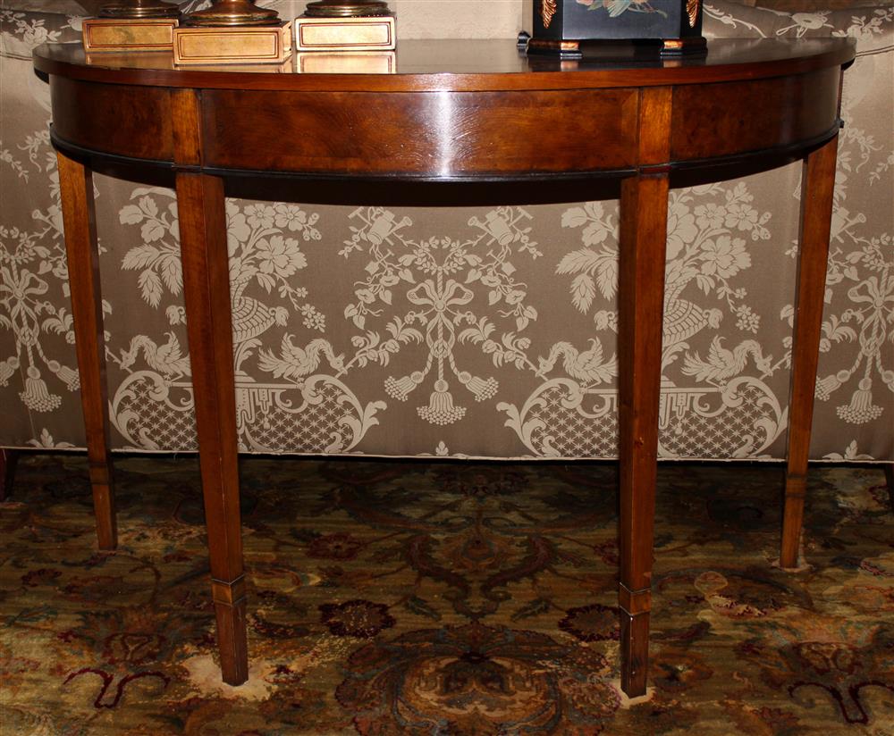 Appraisal: TWO SMALL TABLES INCLUDING A MAHOGANY DEMILUNE TABLE WITH INSET