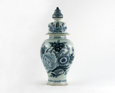 Appraisal: A Dutch Delft blue and white vase and cover painted