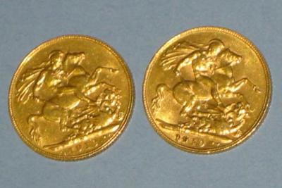 Appraisal: TWO GOLD SOVEREIGNS dated