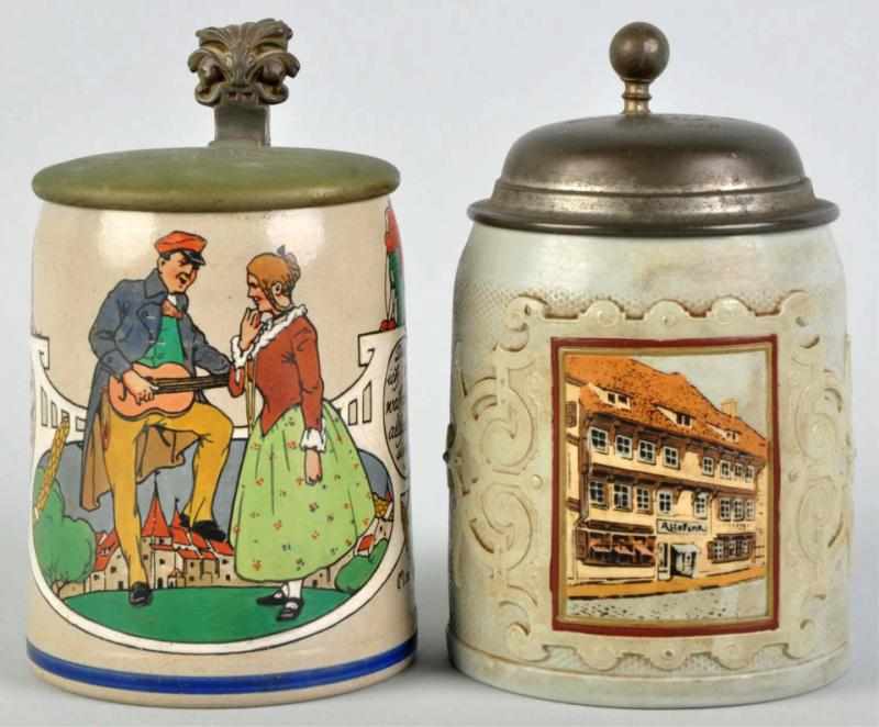 Appraisal: Lot of L Pottery Steins Includes one unmarked German stein