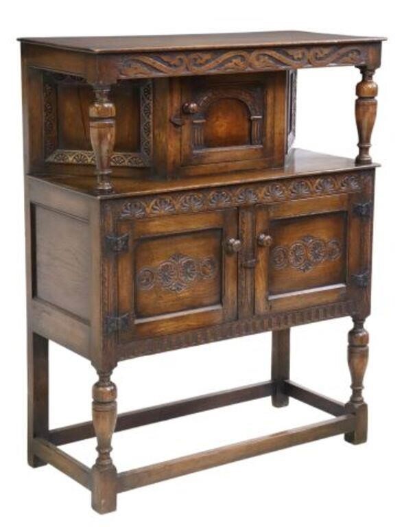 Appraisal: English Jacobean style oak cabinet first half th c upper