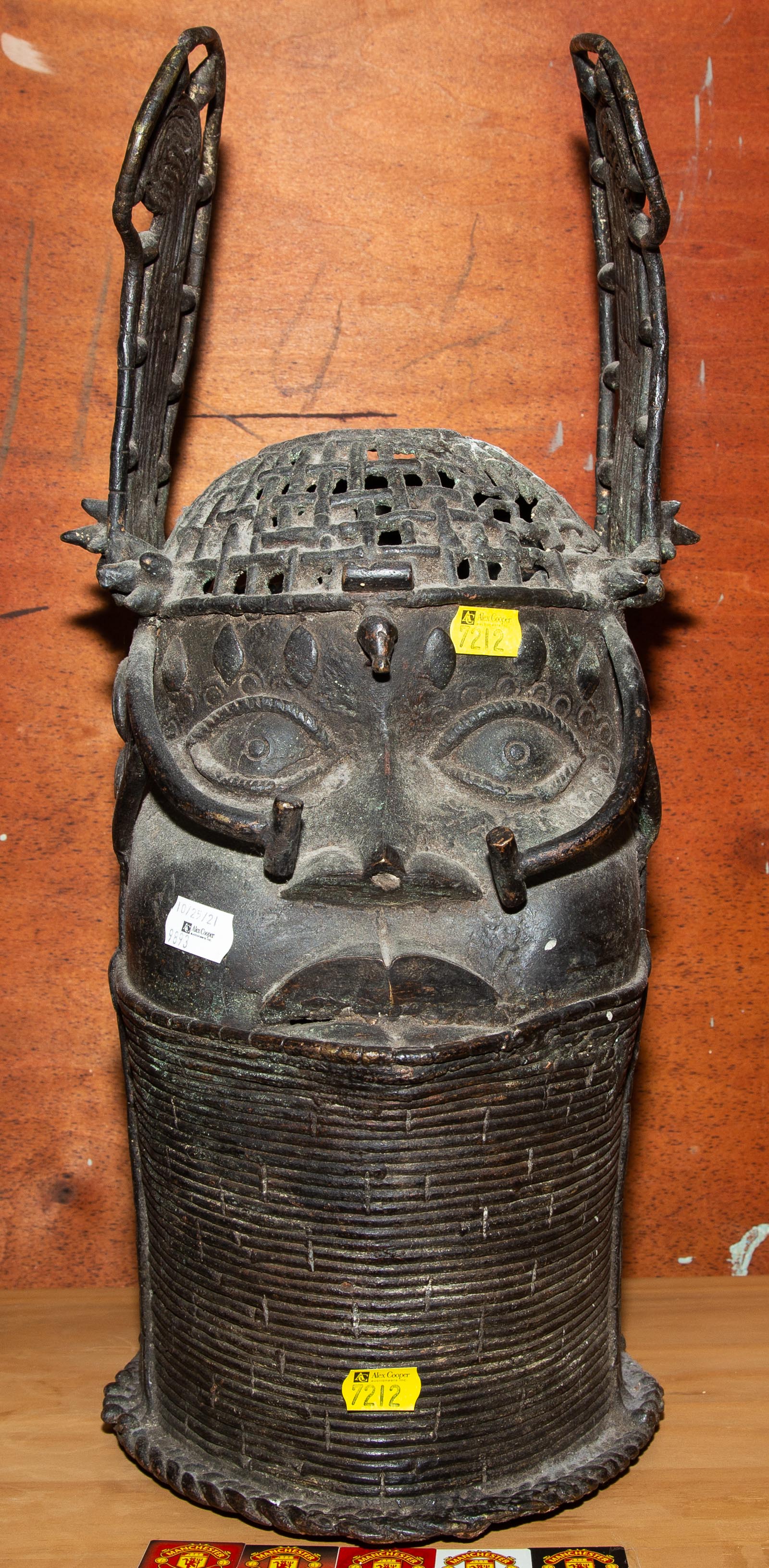 Appraisal: AFRICAN BENIN STYLE BRONZE BUST OF A KING in H