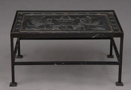 Appraisal: EMPIRE-STYLE CAST IRON LOW TABLE The top relief-cast with seated