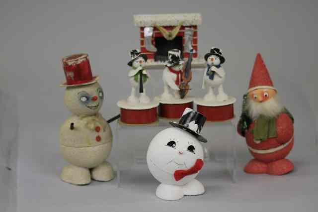 Appraisal: WONDERFUL GROUPING OF SEVEN CHRISTMAS DECORATIONS Lot includes three snowmen