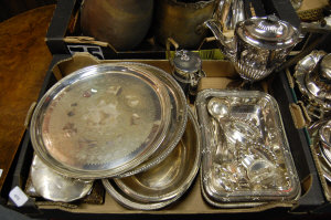 Appraisal: Three ep salvers five entree dishes and covers a coffee