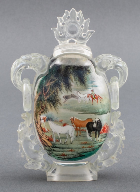 Appraisal: CHINESE REVERSE PAINTED ROCK CRYSTAL COVERED VASE Chinese reverse painted