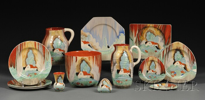 Appraisal: Thirteen Clarice Cliff Newlyn Pattern Pottery Items Art Deco pottery