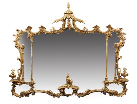 Appraisal: LARGE CHINESE CHIPPENDALE REVIVAL CARVED GILTWOOD WALL MIRROR LATE TH