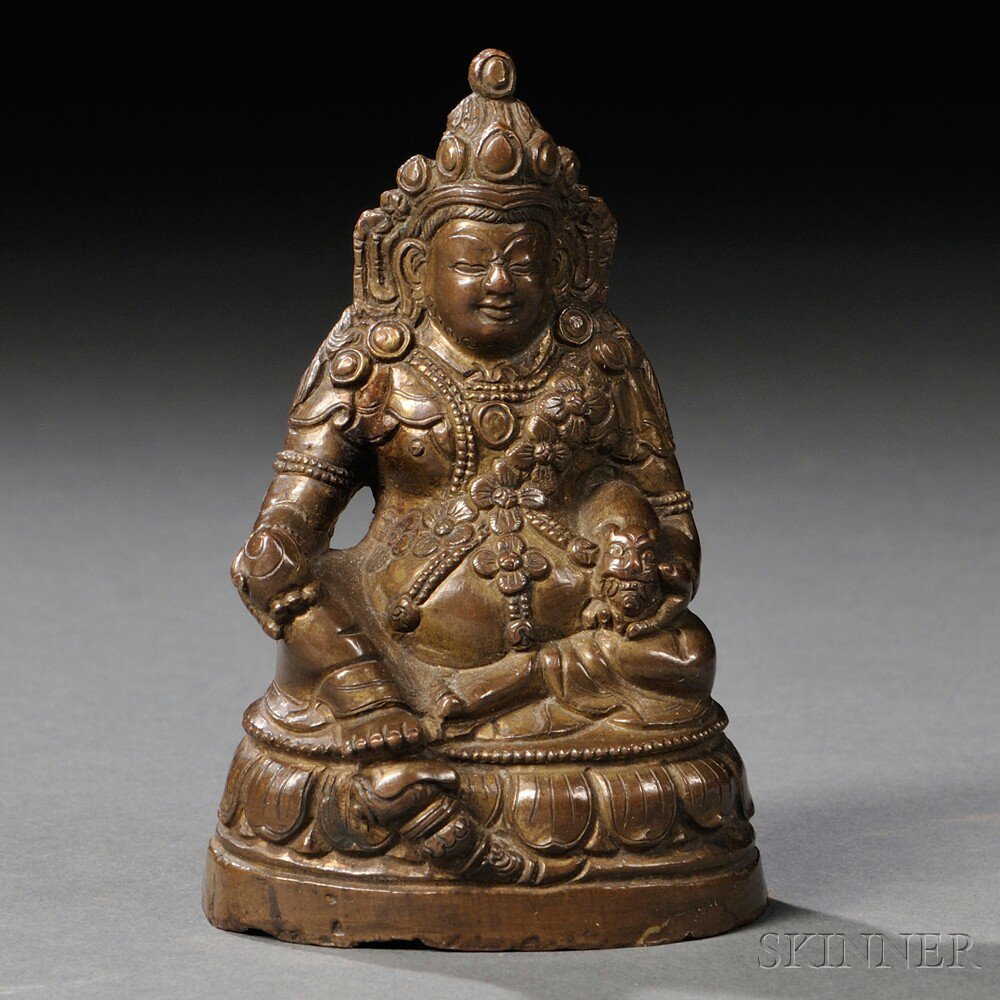 Appraisal: Bronze Figure Tibet depicting Vaishravana seated on a lotus pedestal