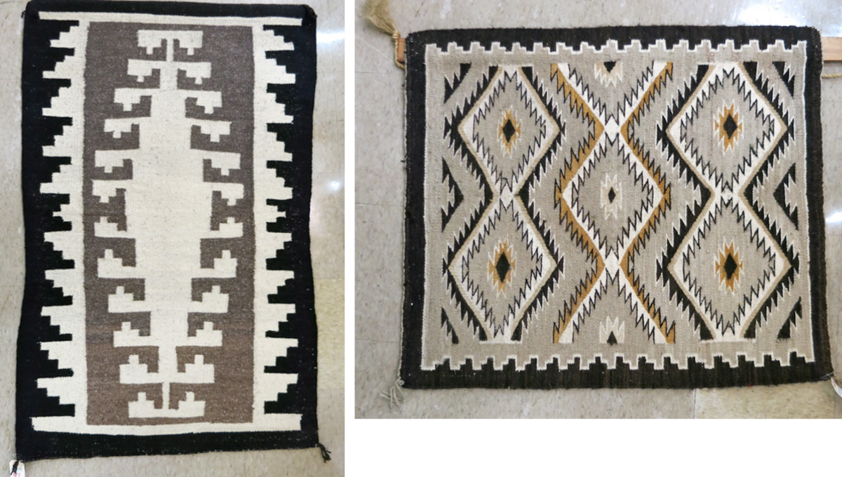 Appraisal: TWO NAVAJO WALL WEAVINGS both of natural hand spun wool