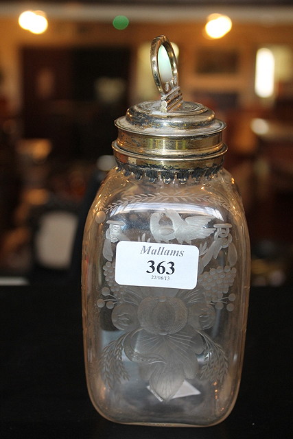 Appraisal: A DUTCH GLASS INTAGLIO JAR with four engraved sides and