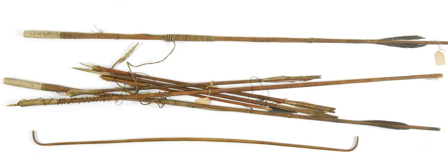 Appraisal: COLLECTION OF SEVEN INUIT ARROWS AND ONE BOW th CenturySome