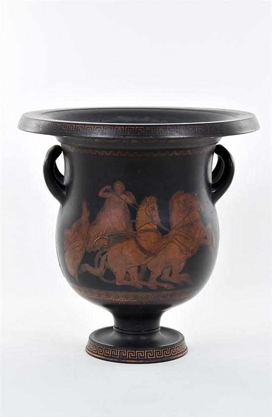 Appraisal: Wedgwood black basalt encaustic-decorated krater circa flared rim bell form