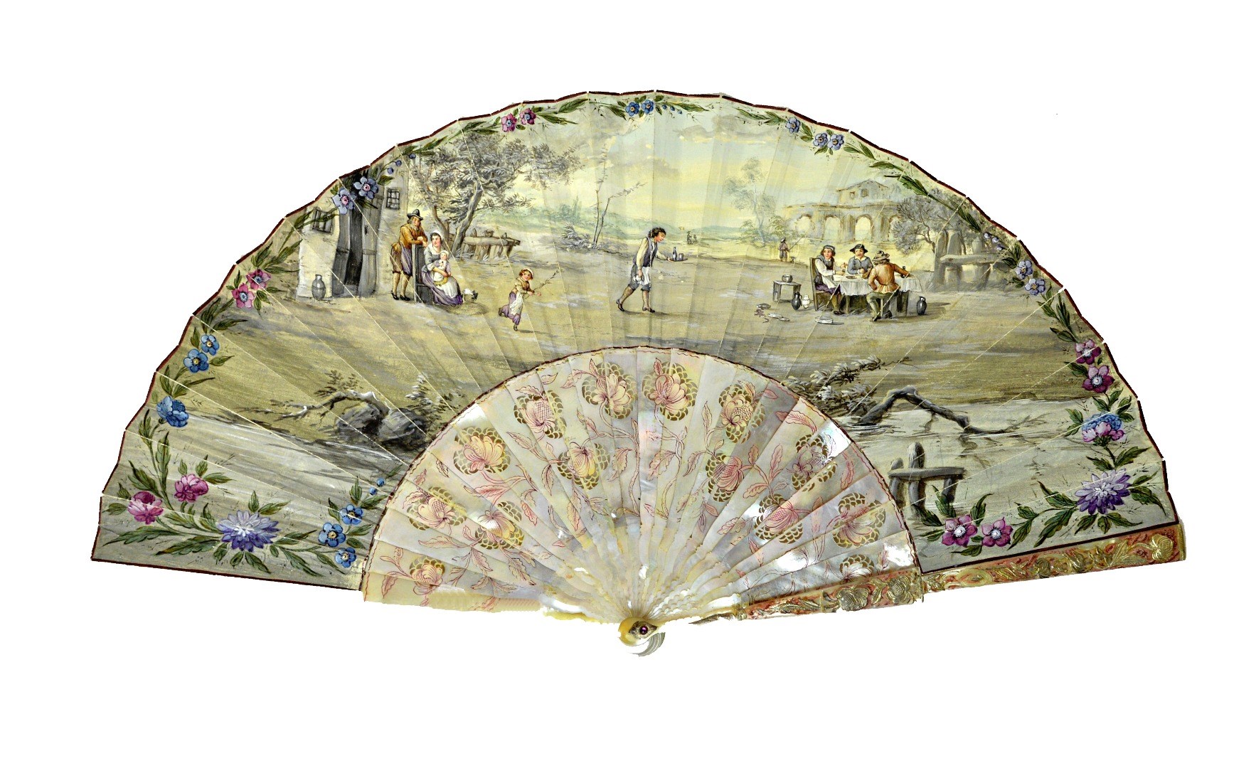 Appraisal: A Continental painted paper fan late th century detailed with