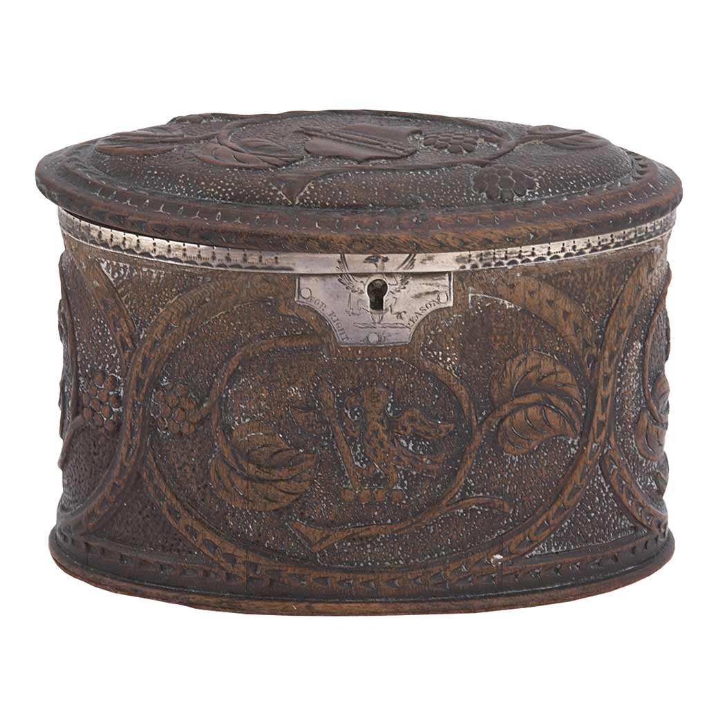 Appraisal: English Mulberry Tea Caddy th Century Of oval form carved