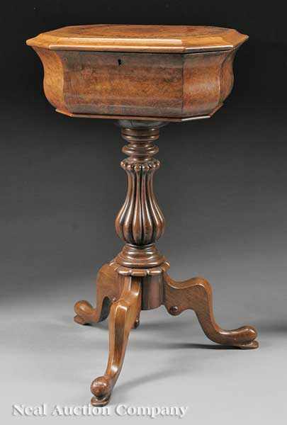 Appraisal: An English Carved and Burled Walnut Teapoy c octagonal hinged