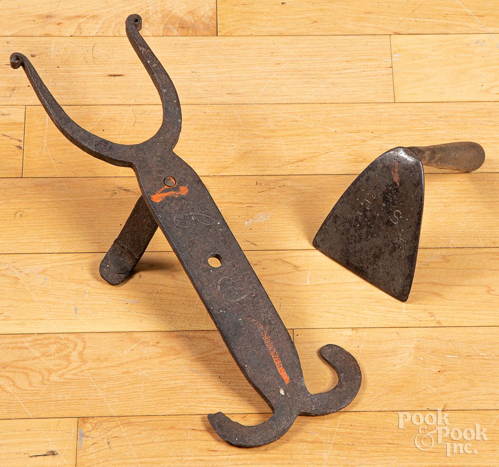 Appraisal: Wrought iron boot jack etc Wrought iron boot jack th