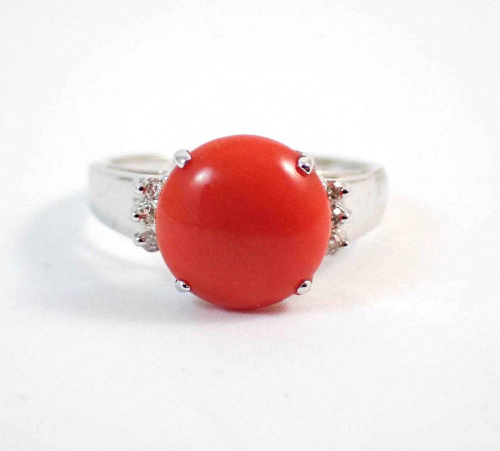 Appraisal: CORAL DIAMOND AND FOURTEEN KARAT GOLD RING The k white