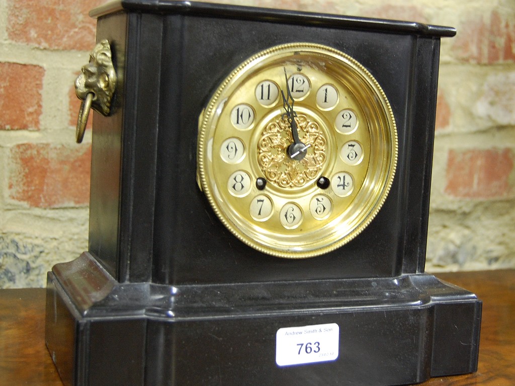 Appraisal: Slate clock with drum movement and gilt brass dial striking