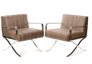 Appraisal: Pair of Mies Style Modernist Chrome Armchairs th century to