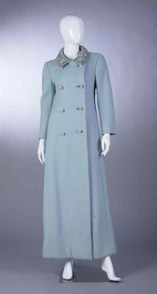 Appraisal: VINTAGE EMBELLISHED POWDER BLUE WOOL EVENING COAT Circa retailed Julius