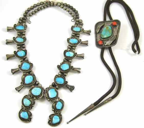 Appraisal: TWO NATIVE AMERICAN INDIAN NECKLACES hand crafted in silver with