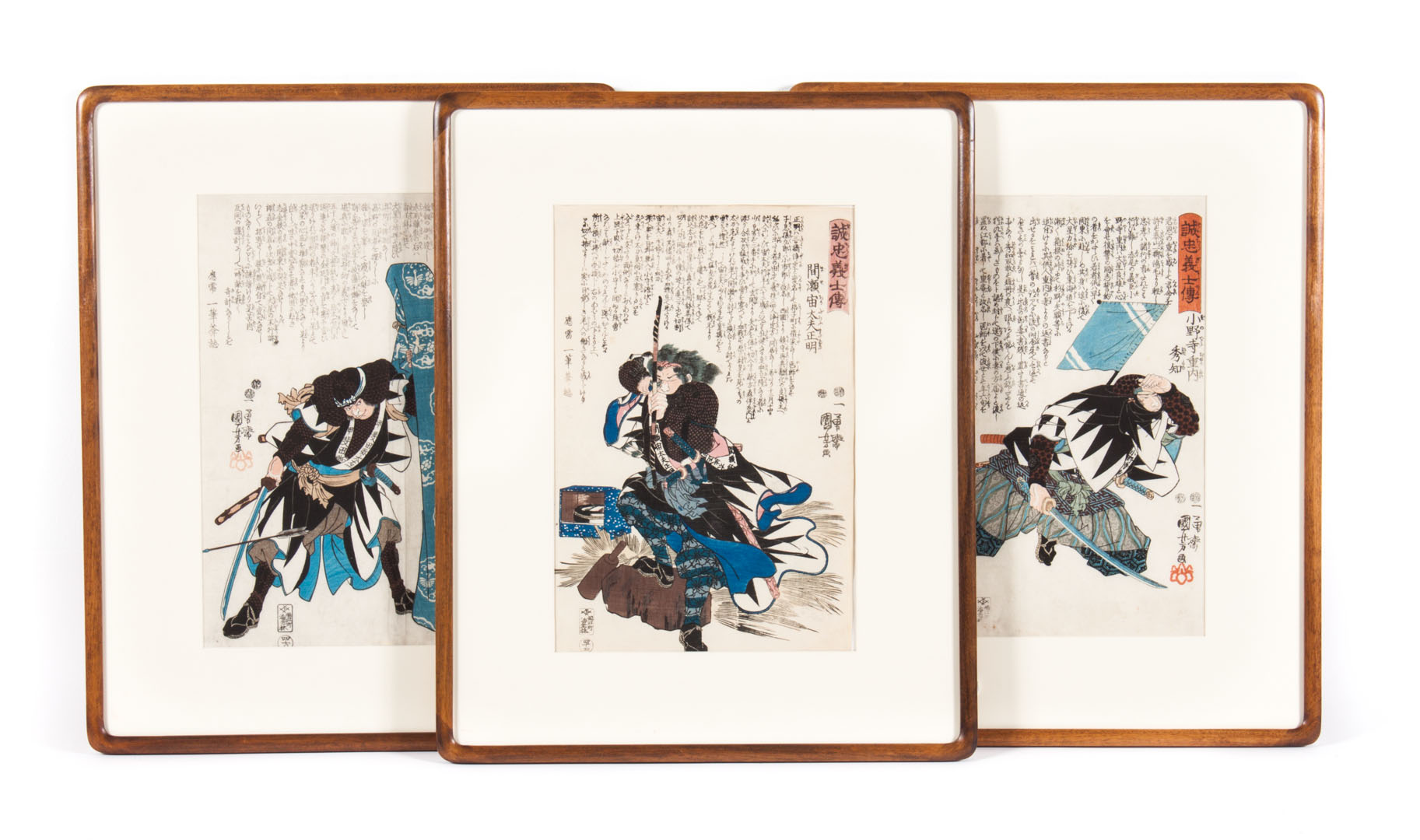 Appraisal: Kuniyoshi Three Samurai color woodblock prints Utagawa Kuniyoshi Japanese -