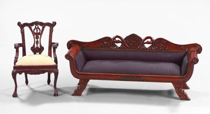 Appraisal: Two Pieces of Carved Mahogany Children's Furniture consisting of a