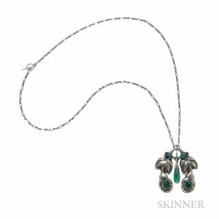 Appraisal: Silver and Green Onyx Pendant Georg Jensen lg in no