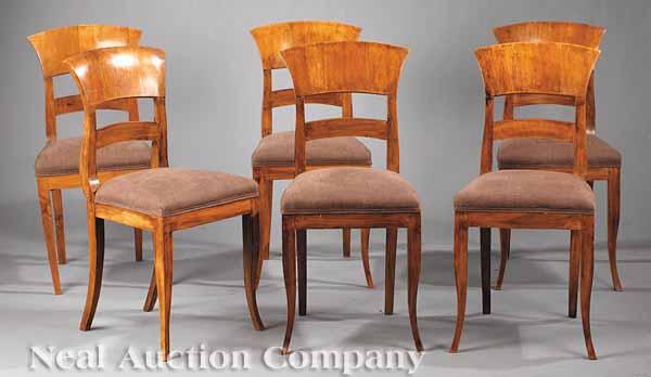 Appraisal: A Suite of Six Antique Biedermeier-Style Beechwood Dining Chairs fan