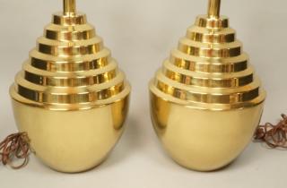 Appraisal: Pr Brass Stepped Vessel Table Lamps Modernist de Pr Brass