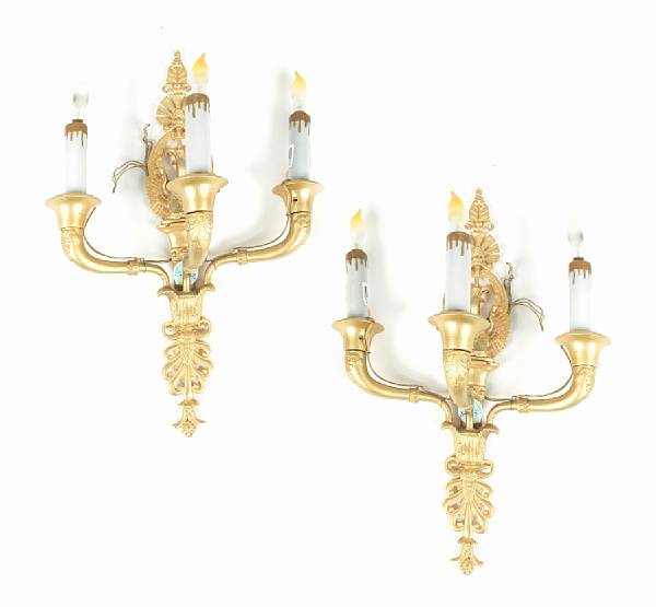 Appraisal: A group of four Empire style gilt bronze three light