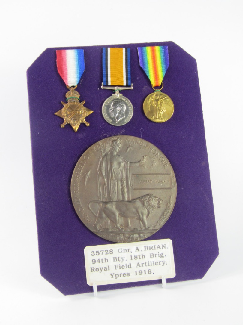 Appraisal: A Great War Widow's Penny and medal trio to Gnr