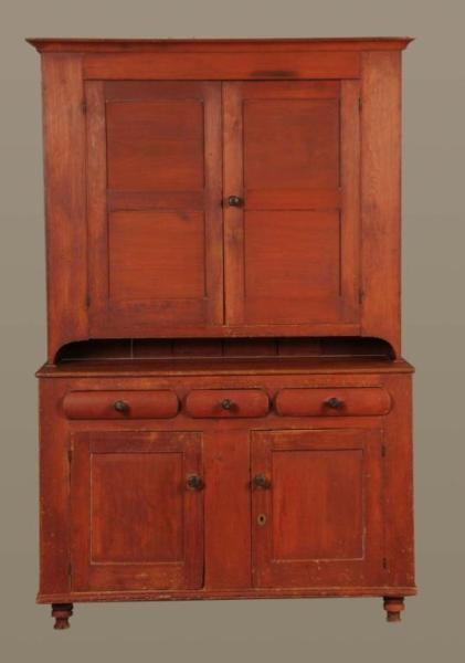 Appraisal: Pennsylvania Painted Stepback Cupboard Description Circa Cove cornice over two