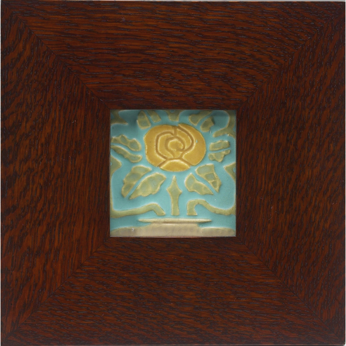 Appraisal: Rookwood tile carved rose design on a blue ground marked